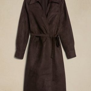 BANANA REPUBLIC FACTORY Brown VEGAN SUEDE KNEE LENGTH Wrap Dress Size 18